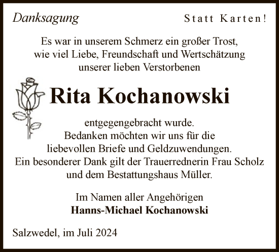 Traueranzeige von Rita Kochanowski von UEL