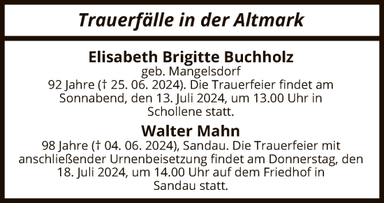 Traueranzeige von Sterbetafel vom 11.07.2024 von UEL