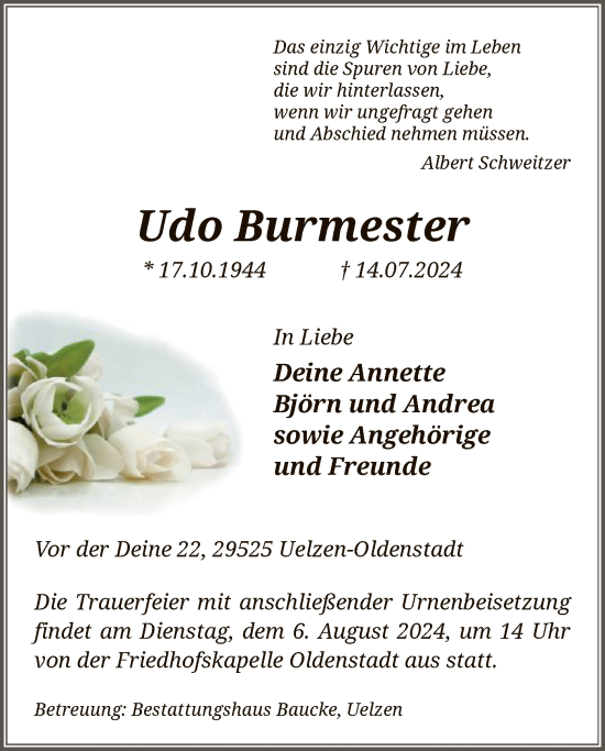 Traueranzeige von Udo Burmester von UEL