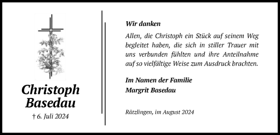 Traueranzeige von Christoph Basedau von UEL