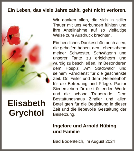 Traueranzeige von Elisabeth Grychtol von UEL