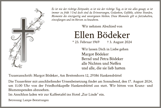 Traueranzeige von Ellen Bödeker von UEL