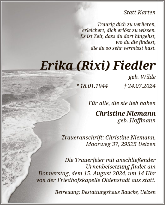 Traueranzeige von Erika Fiedler von UEL