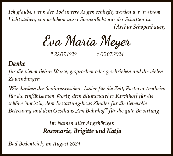 Traueranzeige von Eva Maria Meyer von UEL