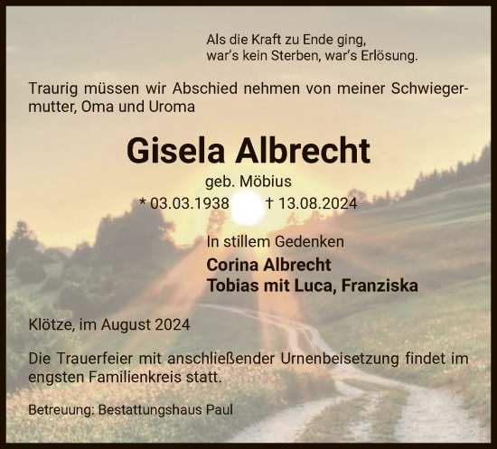 Traueranzeige von Gisela Albrecht von UEL