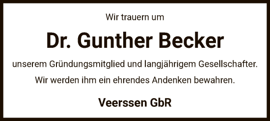 Traueranzeige von Gunther Becker von UEL