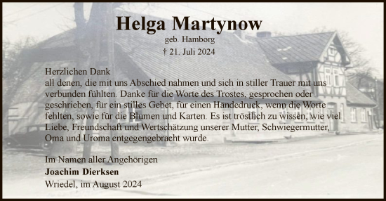 Traueranzeige von Helga Martynow von UEL