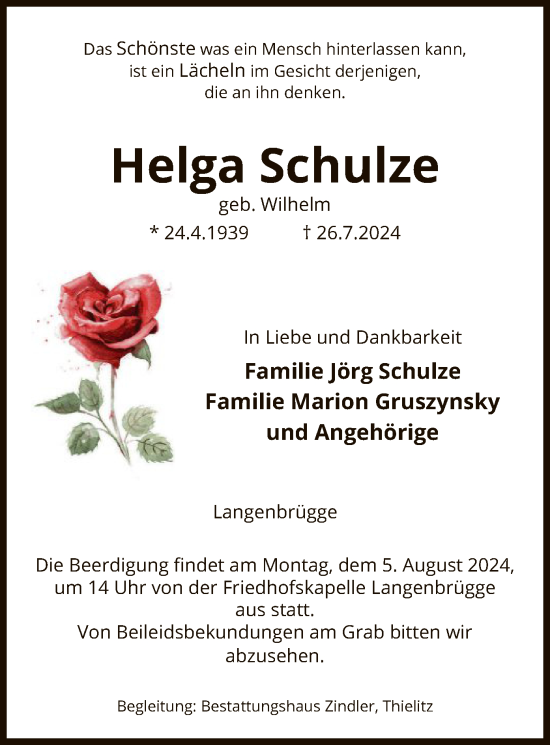 Traueranzeige von Helga Schulze von UEL