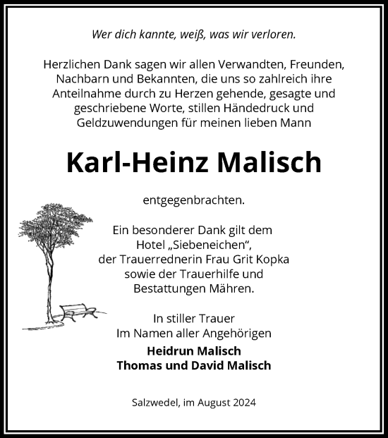 Traueranzeige von Karl-Heinz Malisch von UEL