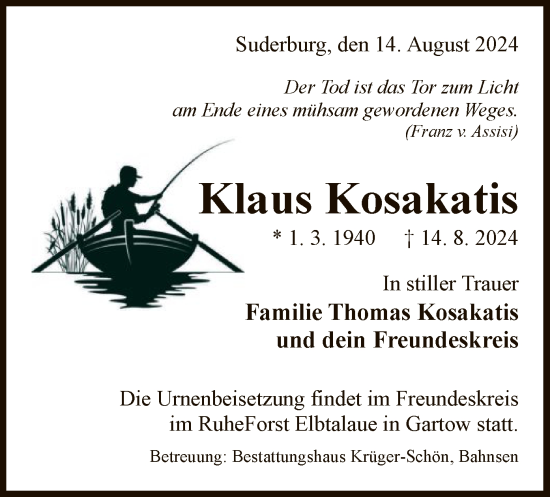 Traueranzeige von Klaus Kosakatis von UEL