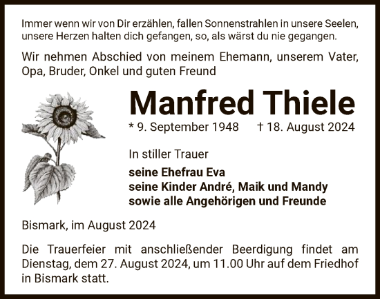 Traueranzeige von Manfred Thiele von UEL