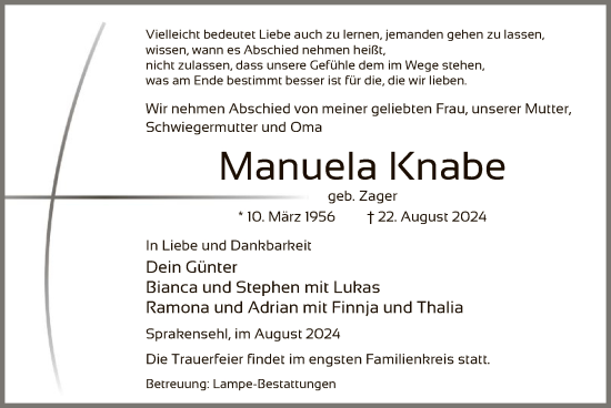 Traueranzeige von Manuela Knabe von UEL