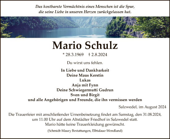 Traueranzeige von Mario Schulz von UEL