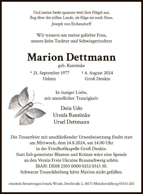 Traueranzeige von Marion Dettmann von UEL