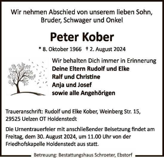 Traueranzeige von Peter Kober von UEL