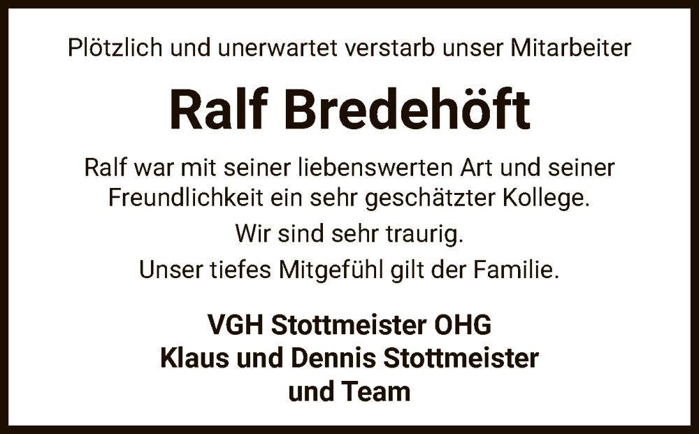  Traueranzeige für Ralf Bredehöft vom 10.08.2024 aus UEL