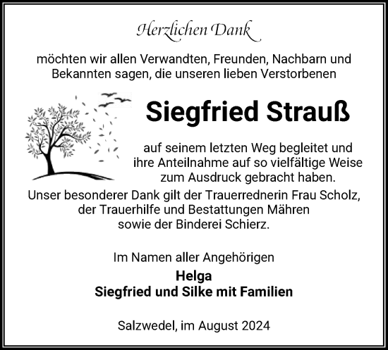 Traueranzeige von Siegfried Strauß von UEL