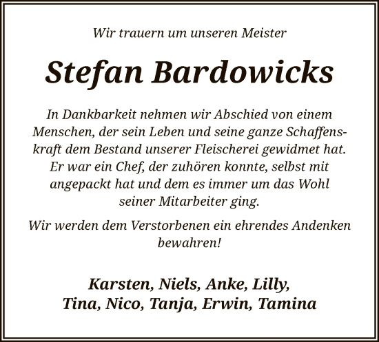 Traueranzeige von Stefan Bardowicks von UEL