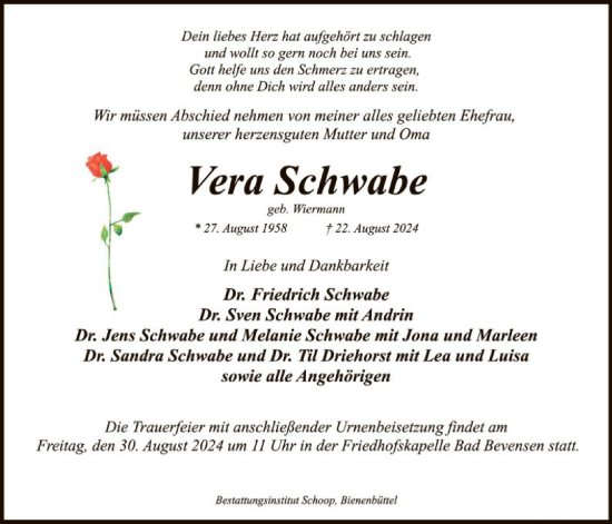 Traueranzeige von Vera Schwabe von UEL