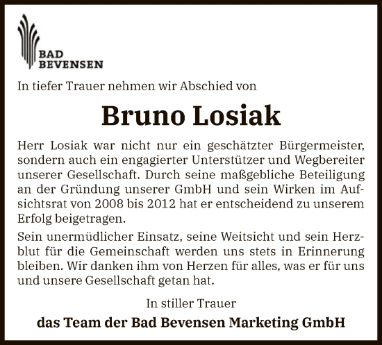 Traueranzeige von Bruno Losiak von UEL