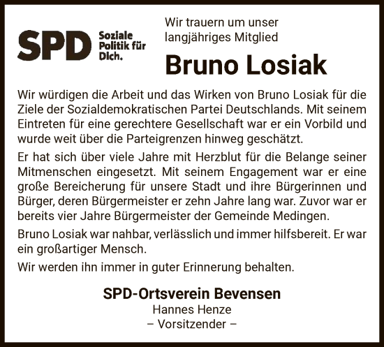 Traueranzeige von Bruno Losiak von UEL