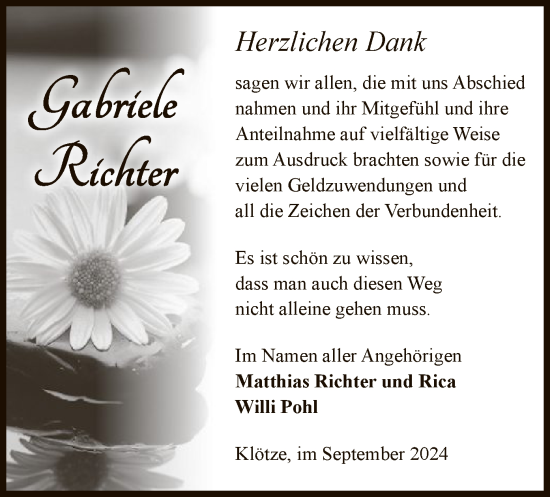 Traueranzeige von Gabriele Richter von UEL