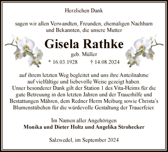 Traueranzeige von Gisela Rathke von UEL