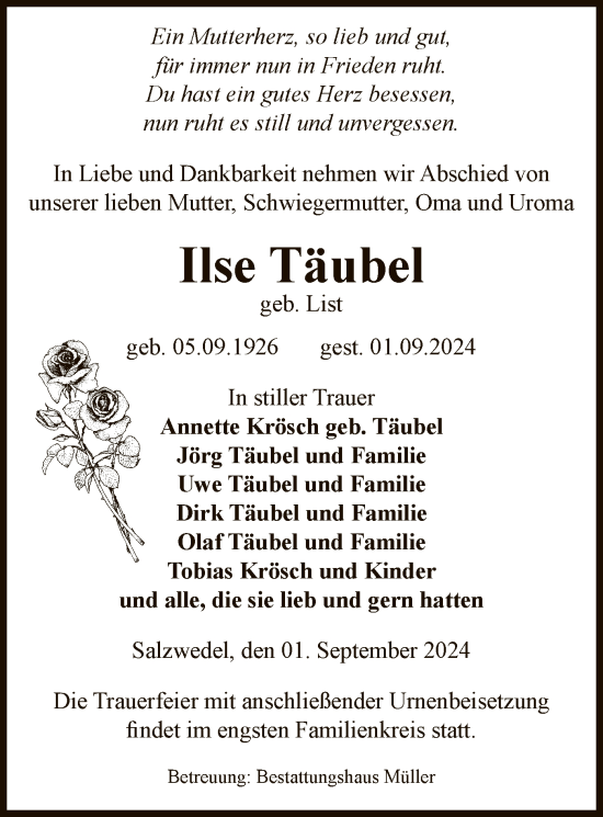 Traueranzeige von Ilse Täubel von UEL