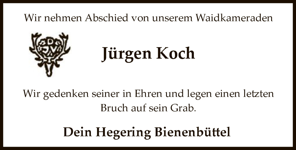  Traueranzeige für Jürgen Koch vom 28.09.2024 aus UEL