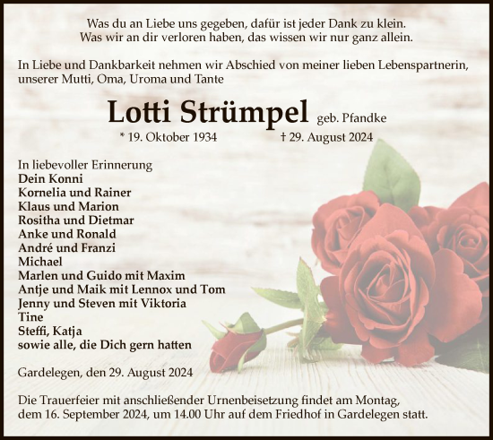 Traueranzeige von Lotti Strümpel von UEL