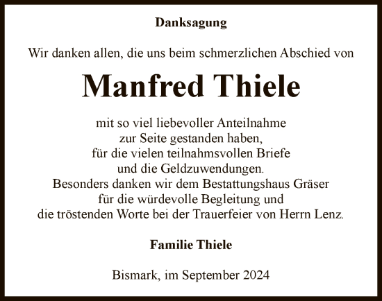 Traueranzeige von Manfred Thiele von UEL