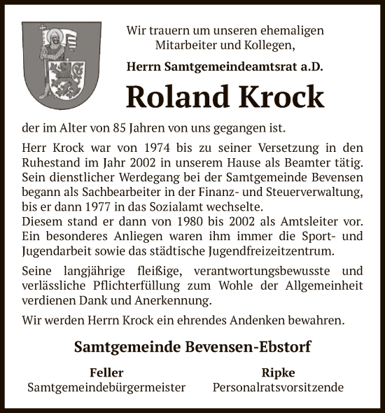 Traueranzeige von Roland Krock von UEL