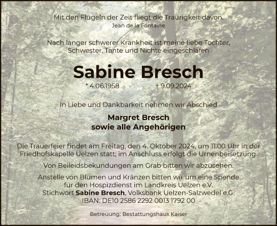 Traueranzeige von Sabine Bresch von UEL