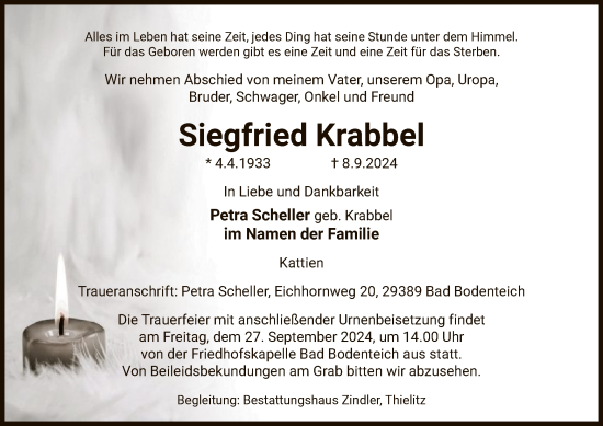 Traueranzeige von Siegfried Krabbel von UEL