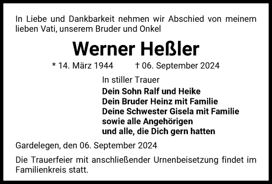 Traueranzeige von Werner Heßler von UEL