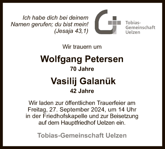 Traueranzeige von Wolfgang und Vasilij  von UEL