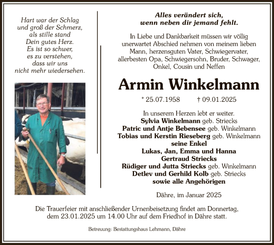 Traueranzeige von Armin Winkelmann von UEL