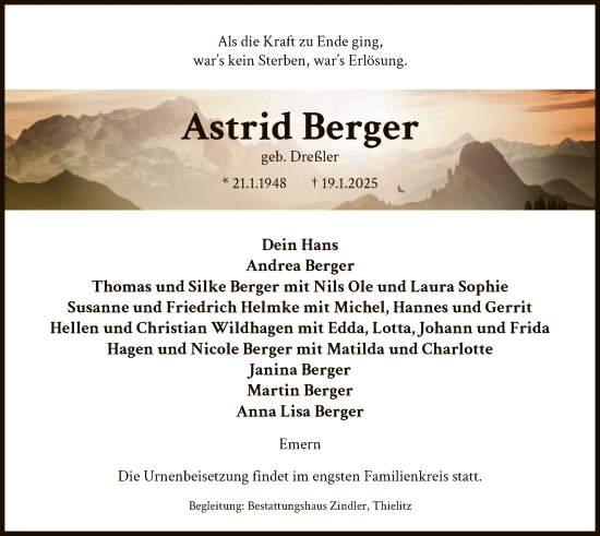 Traueranzeige von Astrid Berger von UEL