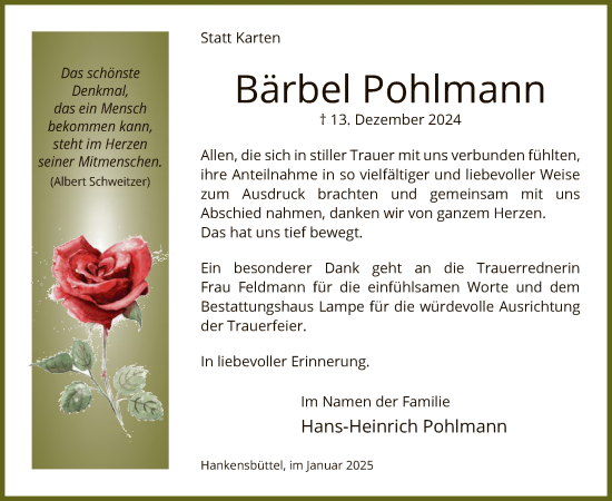 Traueranzeige von Bärbel Pohlmann von UEL