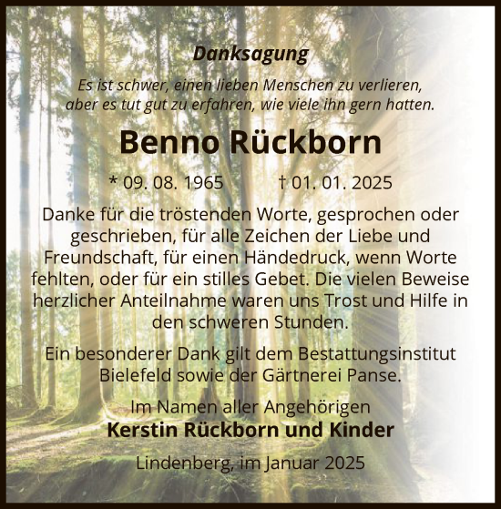 Traueranzeige von Benno Rückborn von UEL