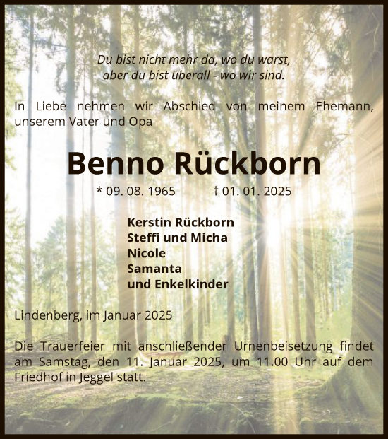 Traueranzeige von Benno Rückborn von UEL