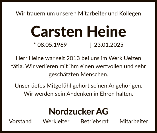 Traueranzeige von Carsten Heine von UEL