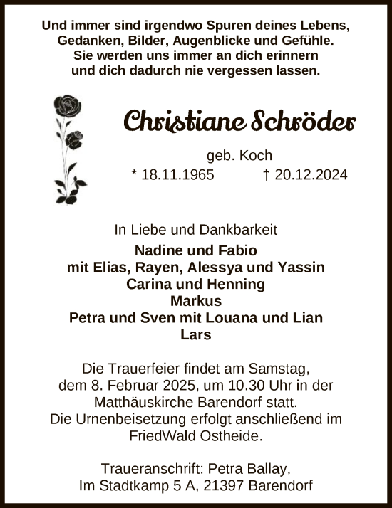 Traueranzeige von Christiane Schröder von UEL