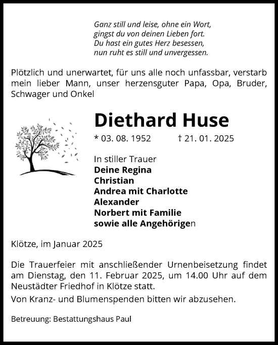 Traueranzeige von Diethard Huse von UEL