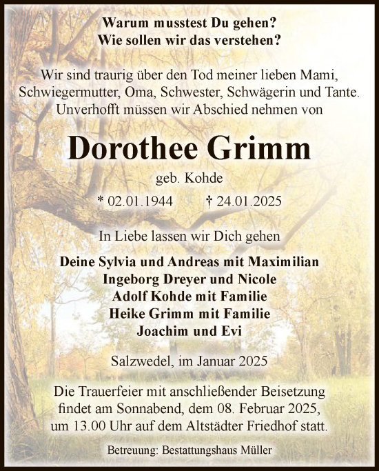 Traueranzeige von Dorothee Grimm von UEL