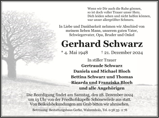Traueranzeige von Gerhard Schwarz von  UEL