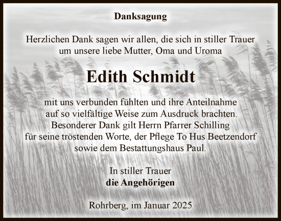 Traueranzeige von Edith Schmidt von UEL