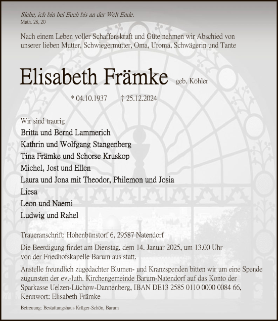 Traueranzeige von Elisabeth Främke von UEL