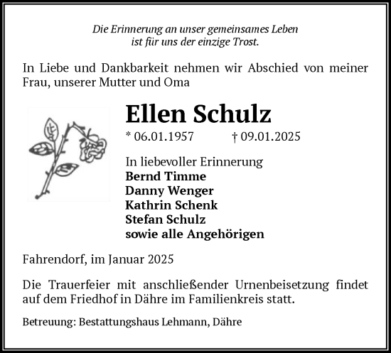 Traueranzeige von Ellen Schulz von UEL