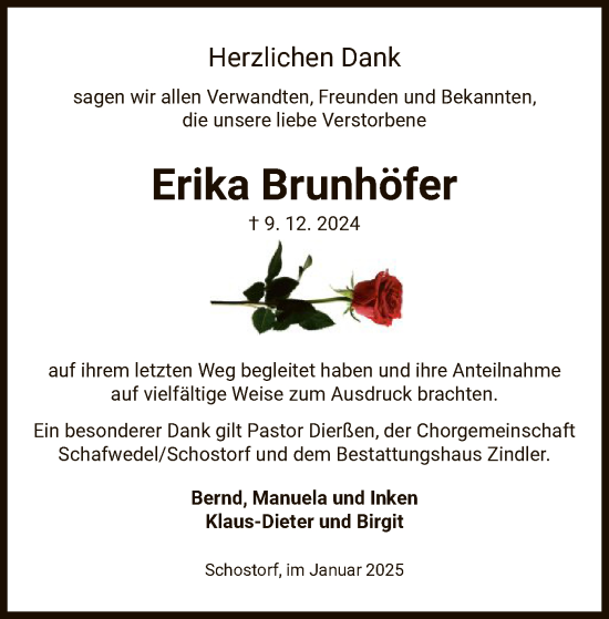 Traueranzeige von Erika Brunhöfer von UEL